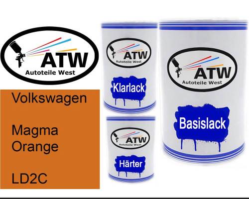 Volkswagen, Magma Orange, LD2C: 500ml Lackdose + 500ml Klarlack + 250ml Härter - Set, von ATW Autoteile West.